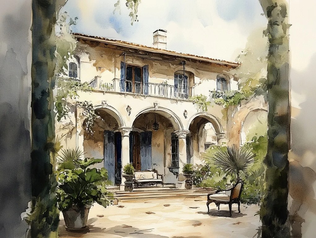 Vászonkép Canvas Ház Villa Kúria Udvar Terasz Olaszország 80x60