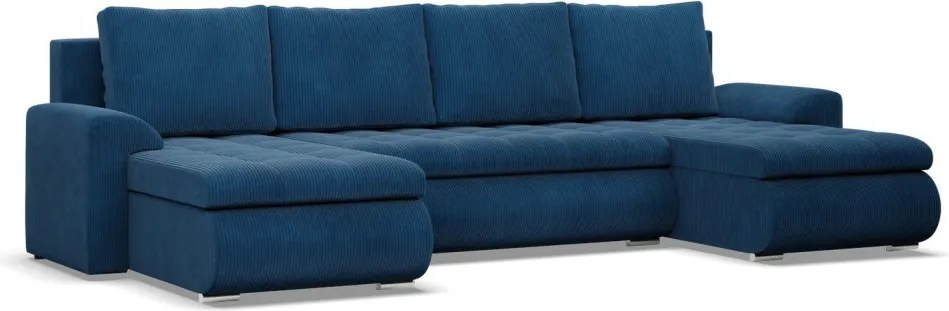Tokio U alakú sarokkanapé, 3 ágyneműtartóval, kordbársony, univerzális oldal, kék