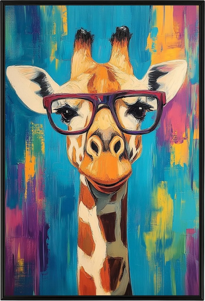 Poszter Keret Alumínium Portré Zsiráf Szemüveg Pop-art Hipster Funky 40x60
