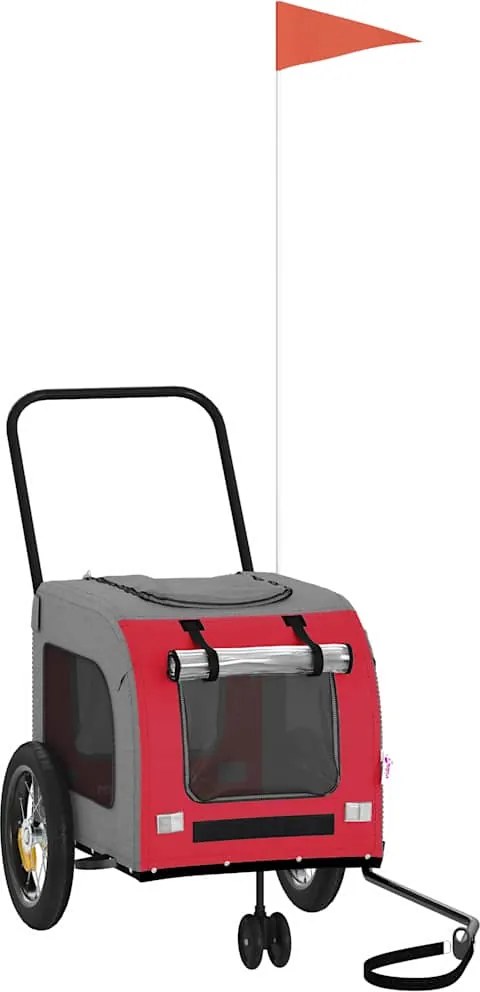 vidaXL Kisállat kerékpár utánfutó Piros és szürke 124,5 x 63,5 x 53 cm