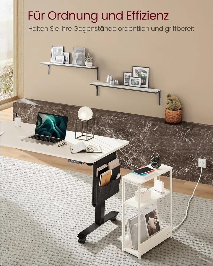 Keskeny oldal asztal töltő funkcióval 3 polcos,18 × 45 × 58 cm Krém fehér