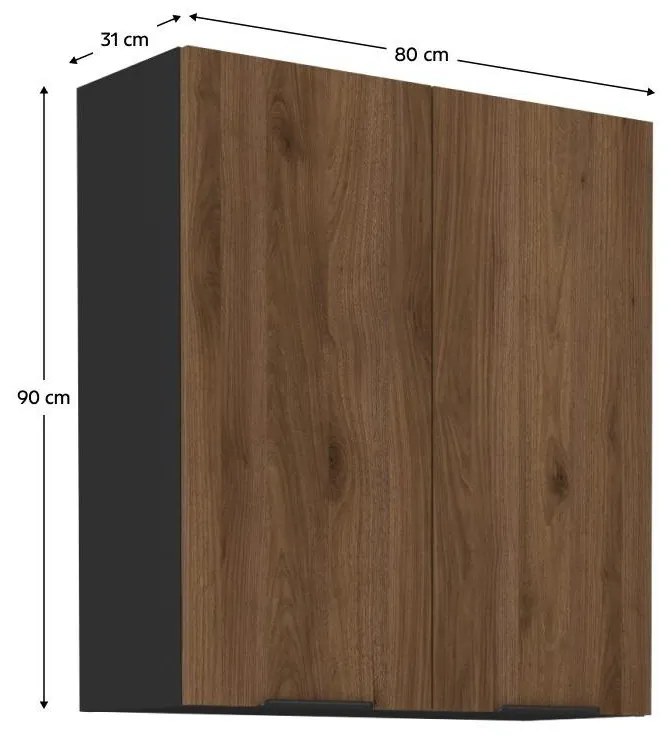 Felső konyhaszekrény Monzesa 80 G 90 2F (okapi dió + fekete) . 1096948