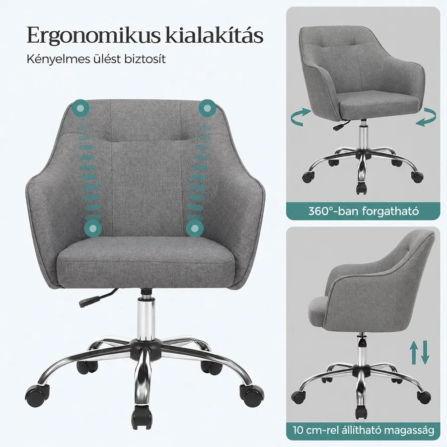 SONGMICS Állítható Magasságú Íróasztal Szék Acélvázzal – Szürke