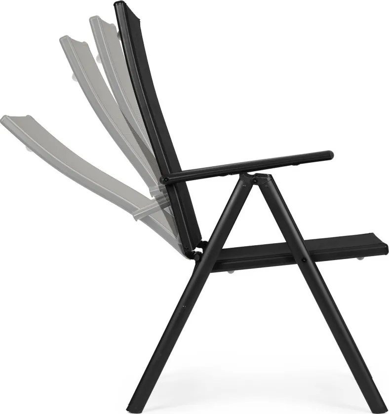 Kerti szék, MultiGarden WR1652-4, fekete, 70 x 57 x 106 cm, állítható háttámla (7 fokozat), összecsukható, acél keret, textil, 100 kg teherbírás, 4 db-os szett