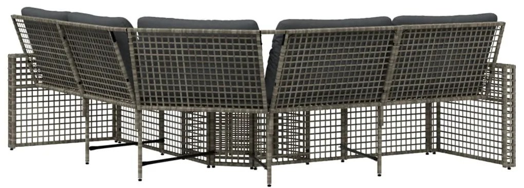 L-alakú szürke polyrattan kerti kanapé párnákkal és lábtartóval