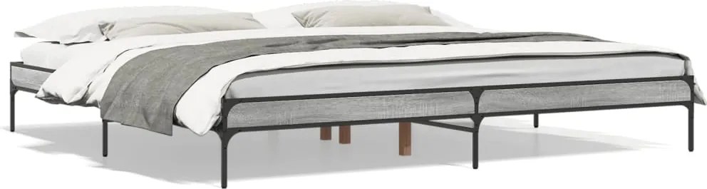 vidaXL szürke sonoma szerelt fa és fém ágykeret 200 x 200 cm