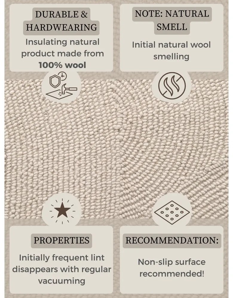 Világos natúr színű kézi szövésű gyapjú futószőnyeg 80x300 cm Calmio – Hanse Home