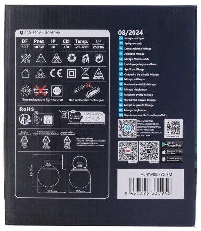 Aigostar - LED RGBW Dimmelhető fali lámpa MESH Intelligens LED/8W/230V + távirányító