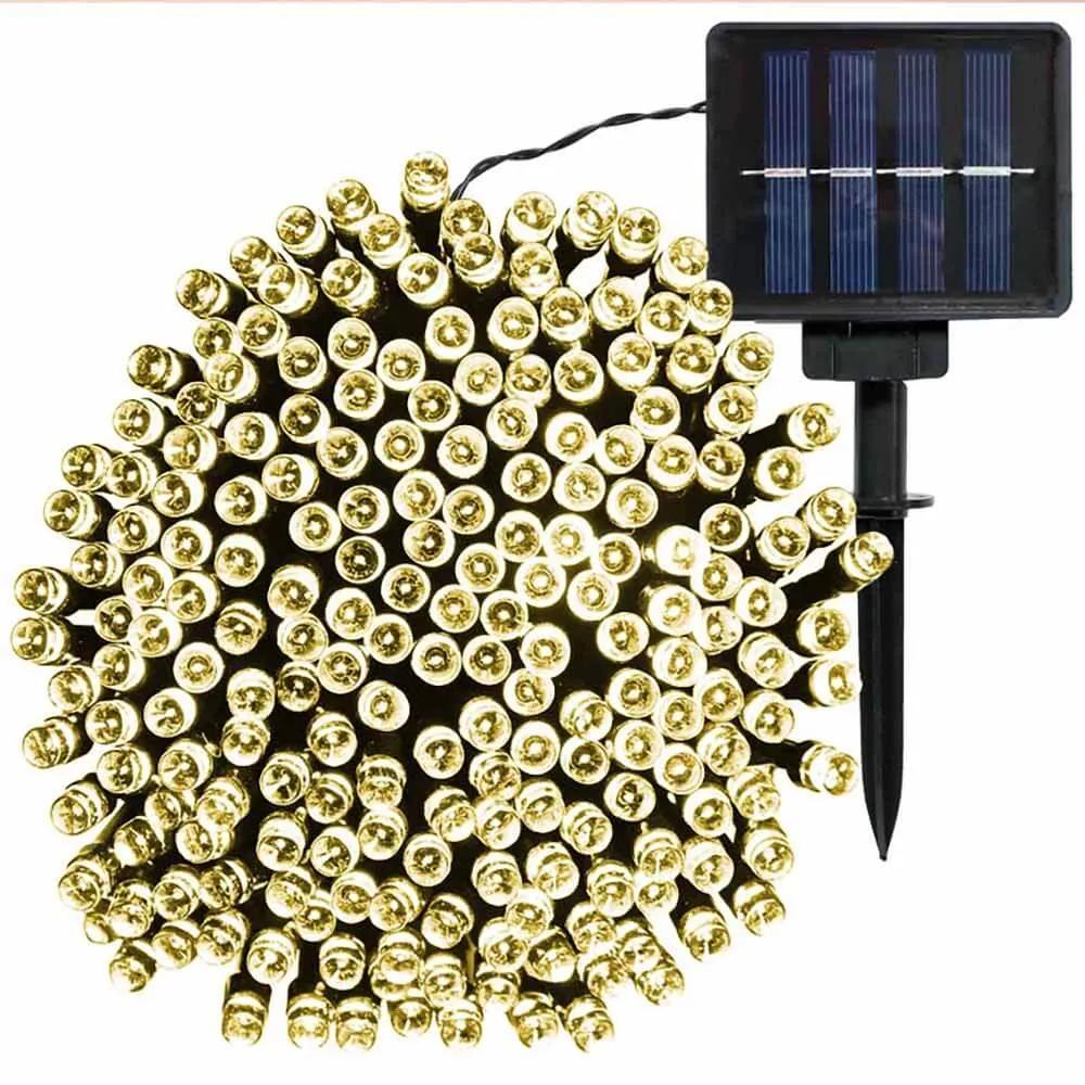 100 LED-es napelemes kerti fényfüzér-10 méteres-meleg fehér