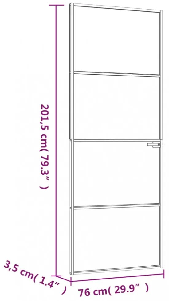 fehér edzett üveg és alumínium vékony beltéri ajtó 76x201,5 cm