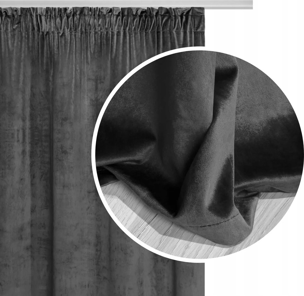 Velúr Függöny 140x270 Szalaggal, Velvet Grafit Színű