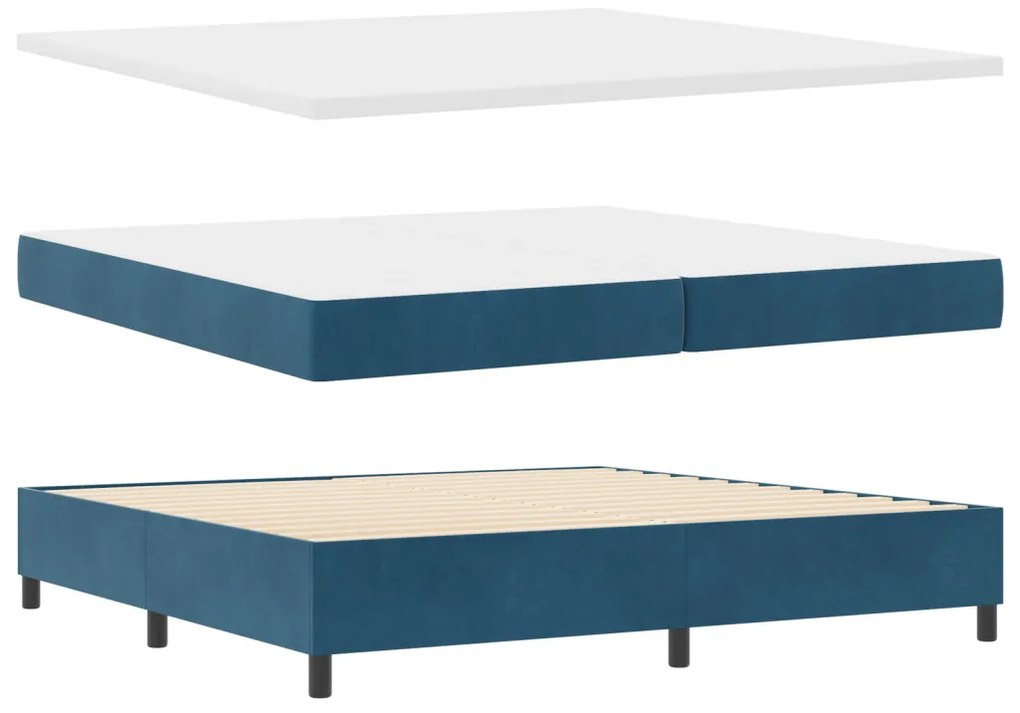 Boxspring Ágy Mattal Sötétkék 200x200 cm Bársonyos