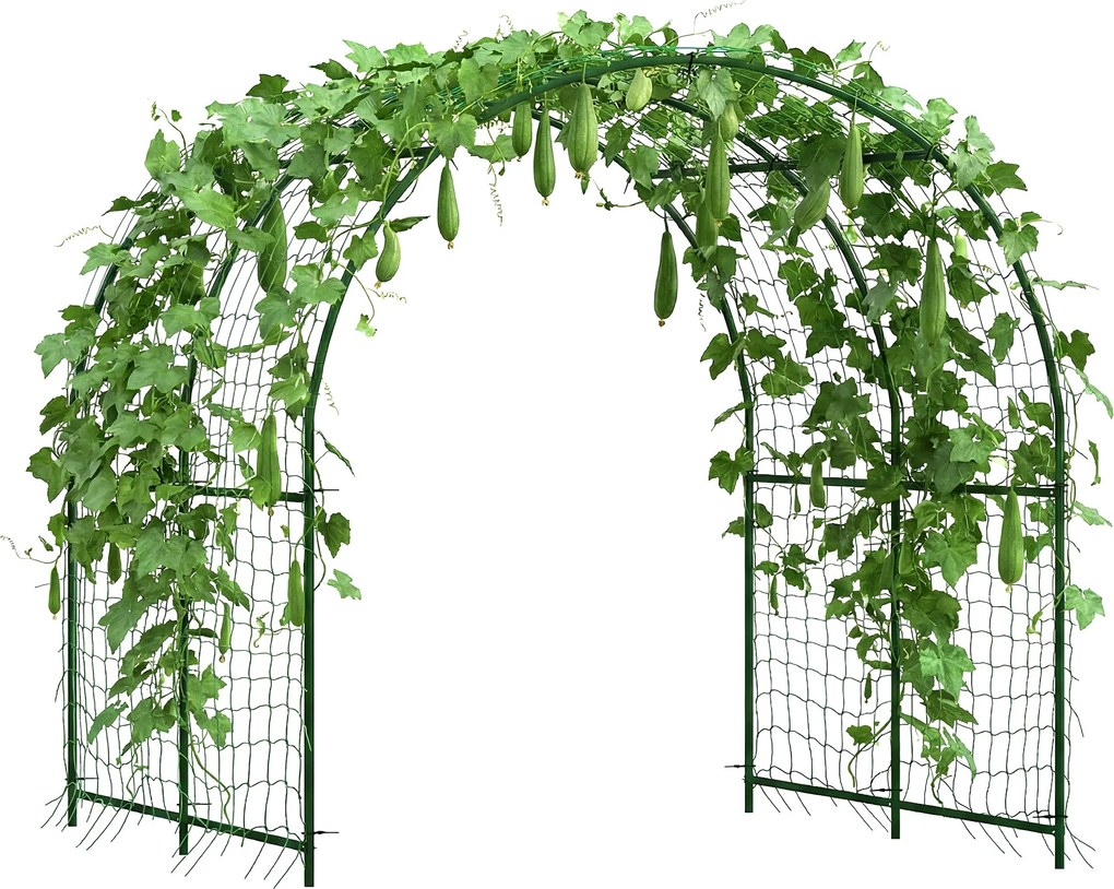 Outsunny rozsdavédelemmel ellátott, ívelt fém lugas paradicsomokhoz és kúszóknövényekhez, 210 × 250 × 216 cm – sötétzöld | Aosom