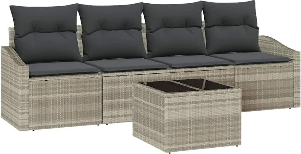 vidaXL Kanapé Szett párnával párnával 5 pcs Világosszürke polirattan