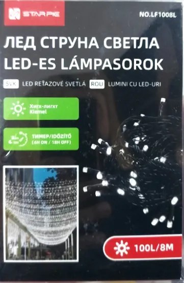 8 méter LED Karácsonyi Füzér Biztonságos Kültéri 220V Adapterrel Időzítő 8 Villogási Mód Fényfüzér Hideg fehér