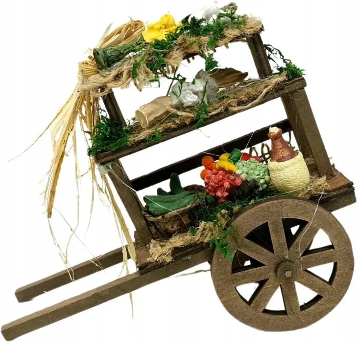 Kézzel Készített Pótkocsi Gyümölcsökkel és Zöldségekkel Betlehemhez 13cm magas