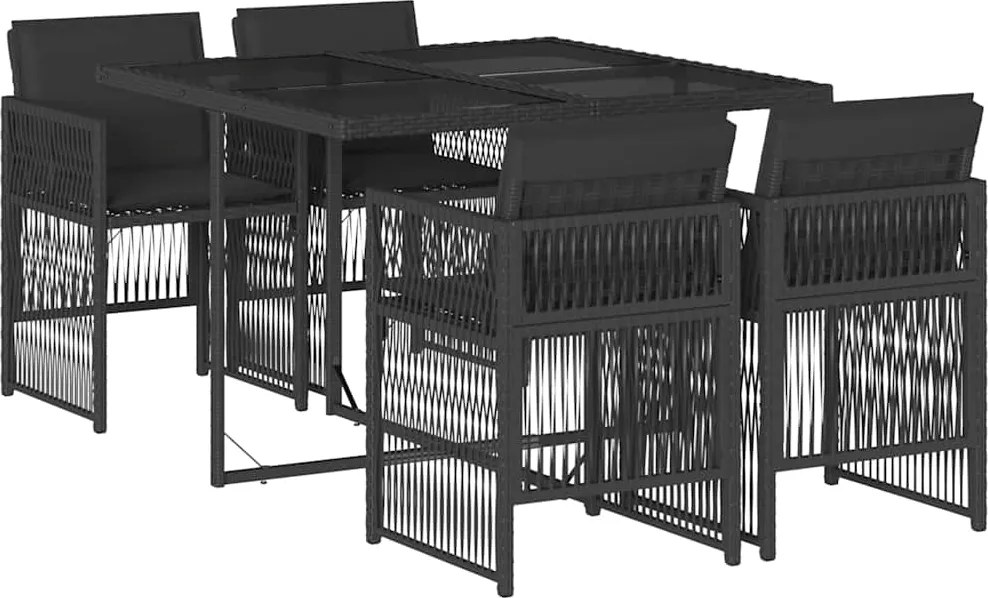 vidaXL 5 részes fekete polyrattan kerti étkezőgarnitúra párnákkal
