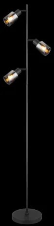 Globo 54308S Állólámpa fém fekete matt, füstszínű üveg, átlátszó futás, fekete PVC kábel, lábkapcsoló a kábelben, ø: 230mm, M:1540mm, kábelhossz 1800mm, nem tartozék: 3x E14 40W 230V