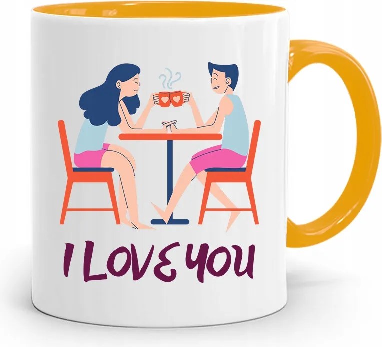 Sárga Bögre Ajándék Lányoknak I Love You fényképes nyomtatással