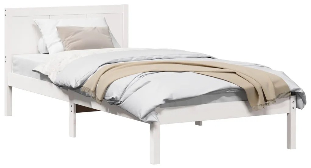 Fehér Fa Ágykeret Fehér Fa 100 x 200 cm Tartós Fehér Ágykeret