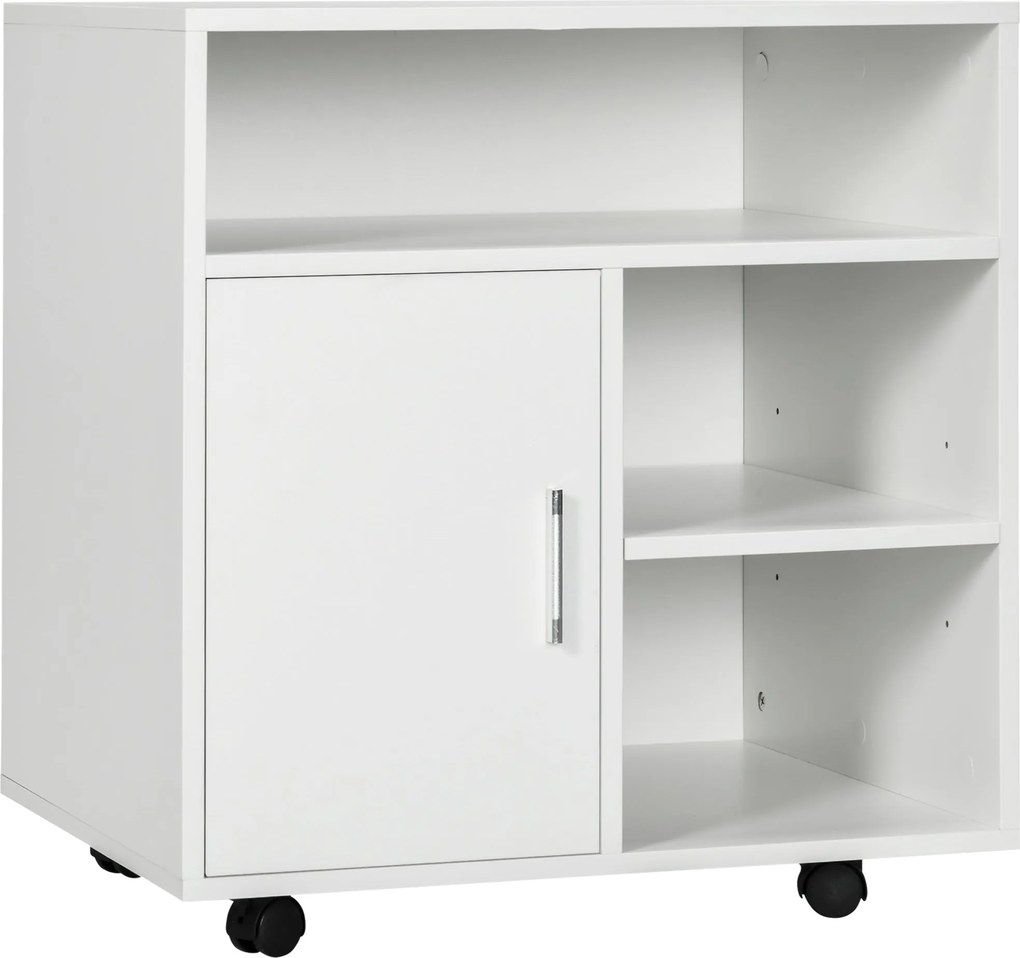 HOMCOM Nyomtató Kábelkerekes Multifunkcionális Irodai Szekrény Polcokkal és Tágas Tárolóhellyel 60x50x65,5 cm Fehér | Aosom