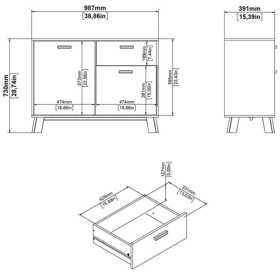 Fehér-natúr színű komód tölgyfa dekorral 99x73x39 cm Ikast – Tvilum