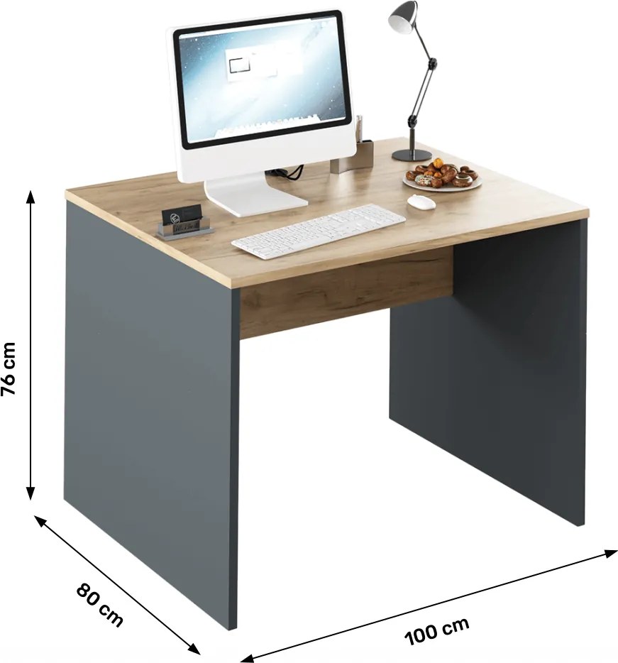 Íróasztal, grafit/tölgyfa artisan, RIOMA NEW TYP 12