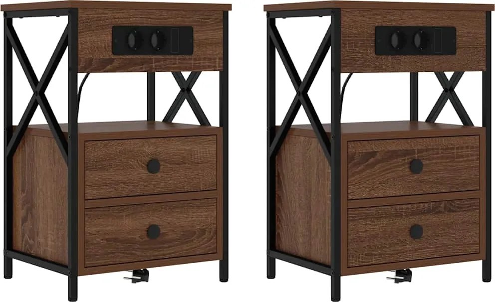 vidaXL Éjjeliszekrény 2 pcs Barna Tölgy 40 x 31 x 60 cm Faanyag