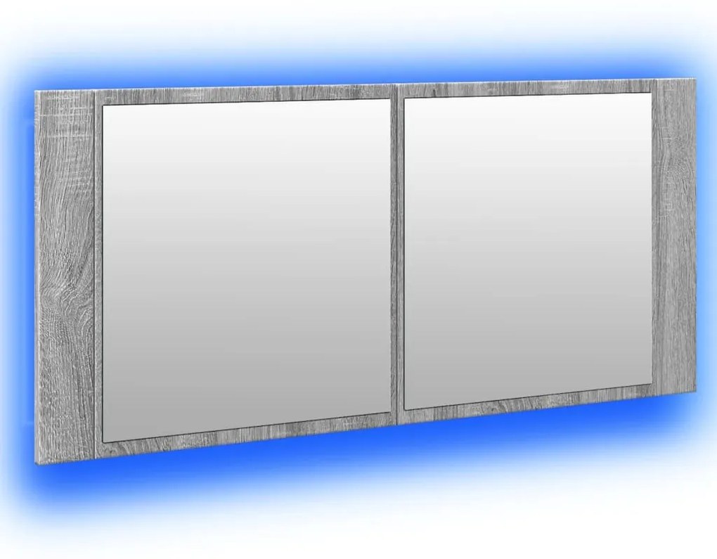 szürke sonoma LED-es tükrös fürdőszobaszekrény 100 x 12 x 45 cm
