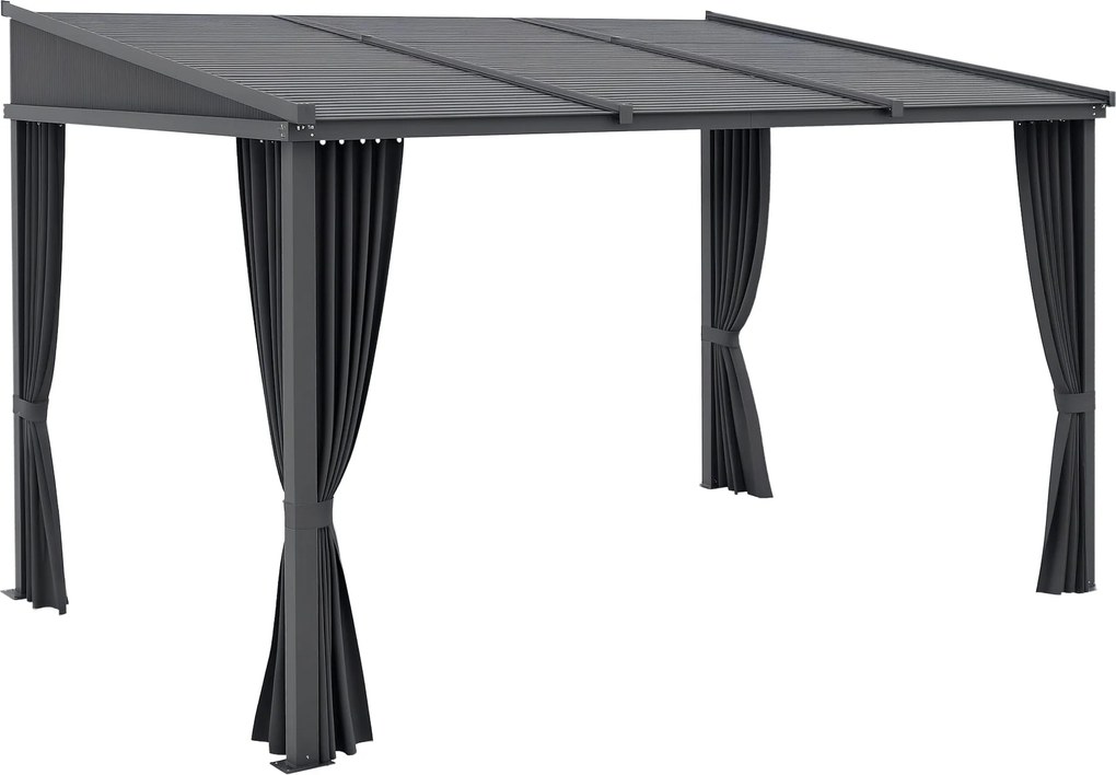 Outsunny Pergola, 3.65 x 2.55 m Pavilon, Teraszkábel Kivehető Tetővel, Kertipergola Függönyökkel, Kerthez és Udvarhoz, Alumínium + Fém, Sötétszürke |