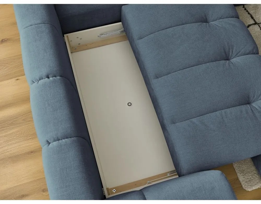 Kék kinyitható-tárolóhelyes sarokkanapé (jobb oldali-L alakú) Fuji – Bobochic Paris