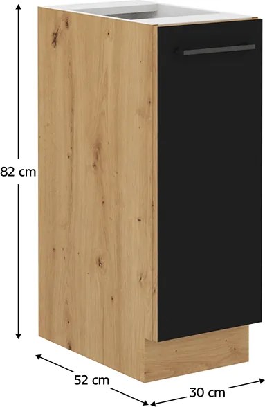 Alsó szekrény fém kosárral, matt fekete/artisan tölgy, MONRO 30 D CARGO