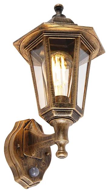 Klasszikus kültéri fali lámpa antik arany mozgásérzékelővel - New Haven