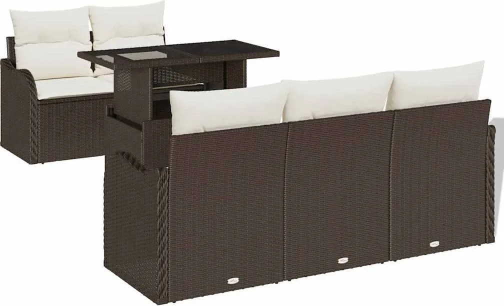 vidaXL Kerti Kanapé Szett párnával párnával 6 pcs Barna Poly Rattan