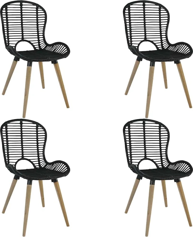 vidaXL 4 db fekete természetes rattan étkezőszék