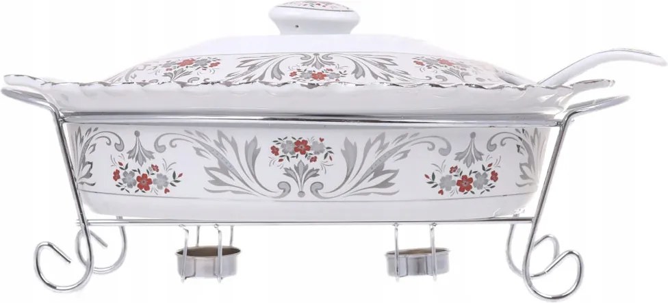 Kerámia ételmelegítő 2.8L hőálló edény ovális ezüst