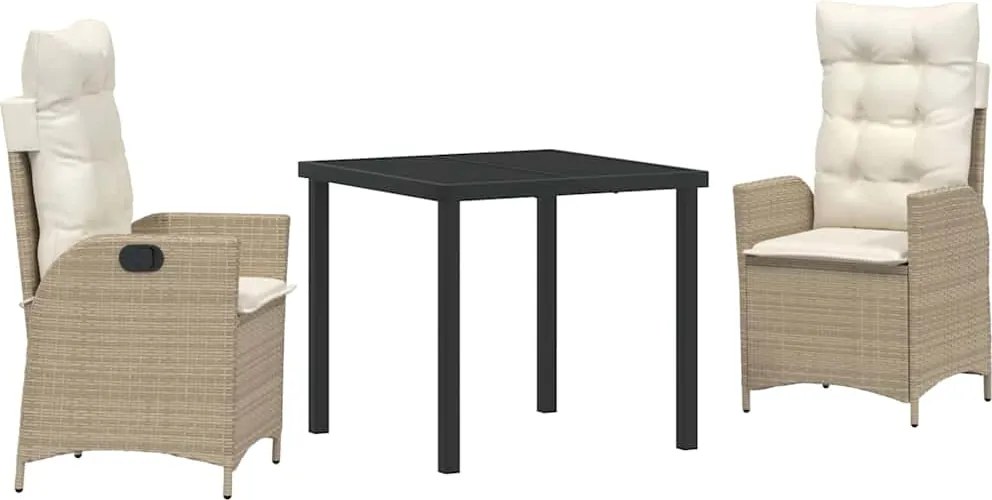 vidaXL Kert étkező szett párnával 3 pcs Bézs polirattan