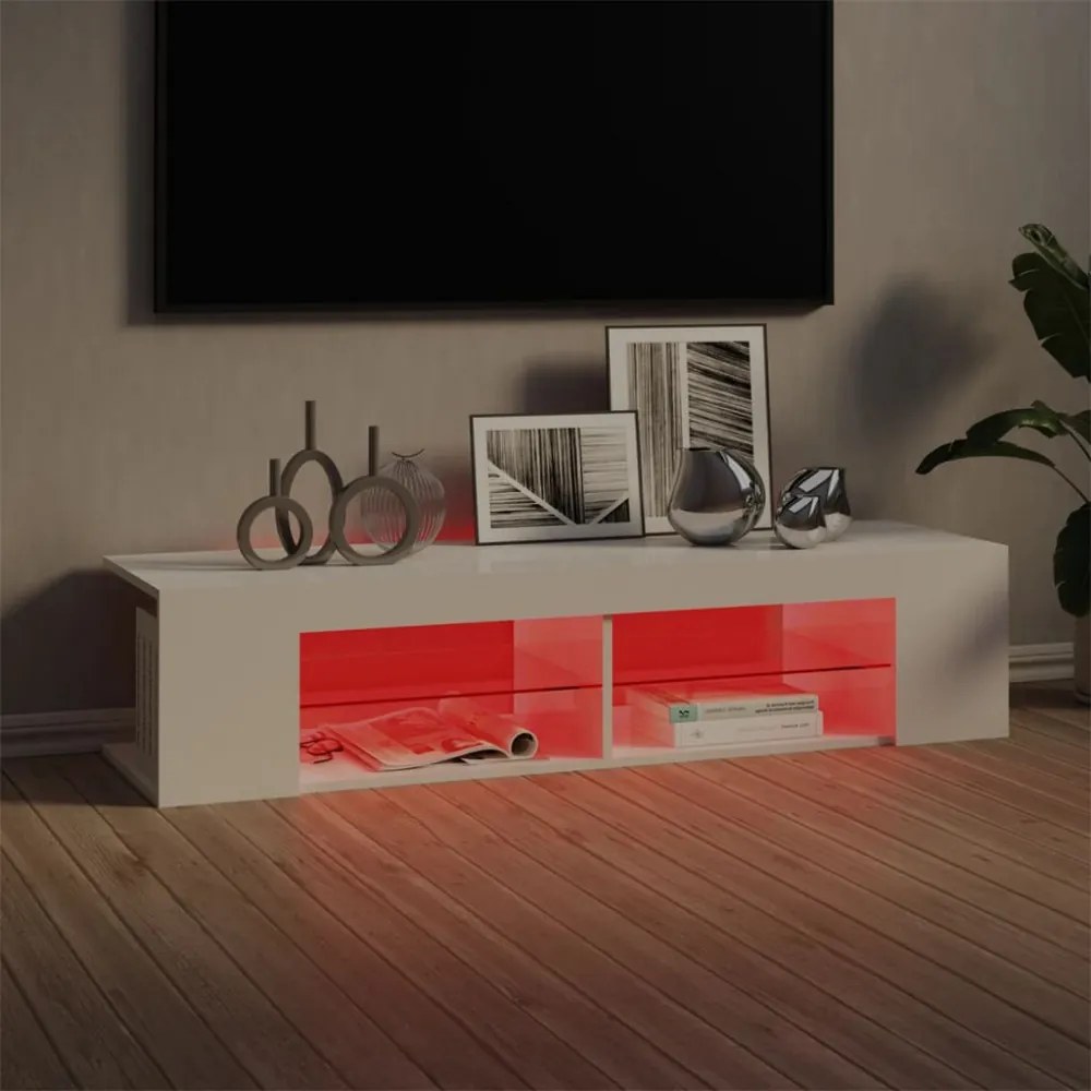 magasfényű fehér TV-szekrény LED-lámpákkal 135 x 39 x 30 cm