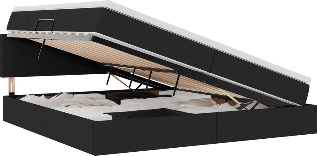 vidaXL Ágy tárolóval és matraccal Fekete 200 x 200 cm Faanyag