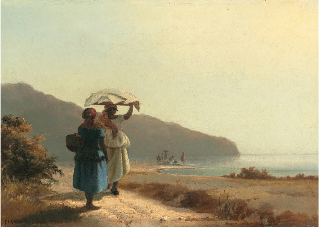 Üveg kép - Camille Pissarro, Two Women Chatting by the Sea, St. Thomas, reprodukciók (70x50 cm)