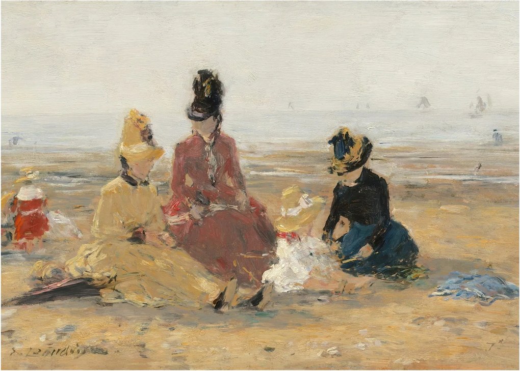 Üveg kép - Eugène Boudin, On the Beach, Trouville, reprodukciók (70x50 cm)