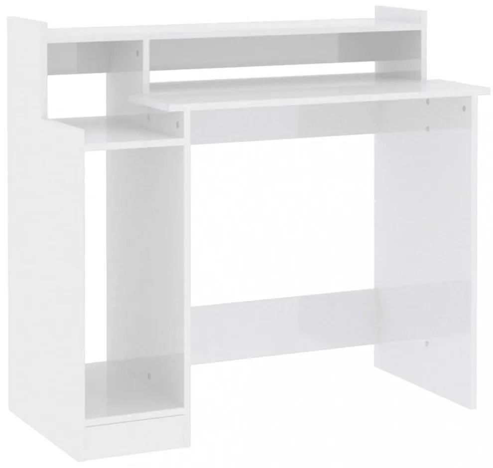 magasfényű fehér szerelt fa íróasztal LED-ekkel 97 x 45 x 90 cm