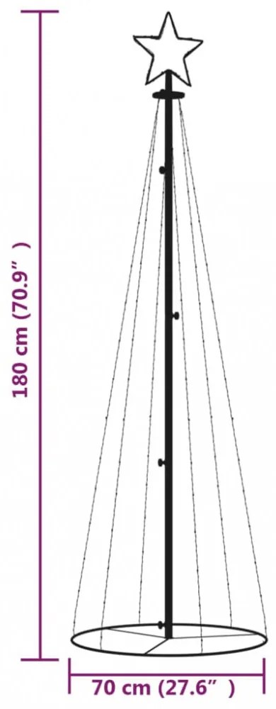 kúp alakú karácsonyfa 108 meleg fehér LED-del 70 x 180 cm
