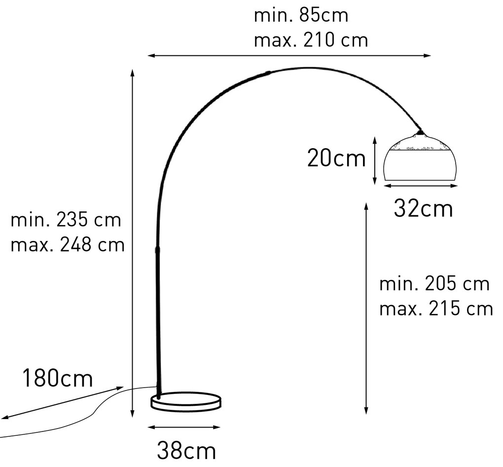 Modern íves állólámpa sárgarézzel, márvány talppal és fekete búrával 32,5 cm - XXL