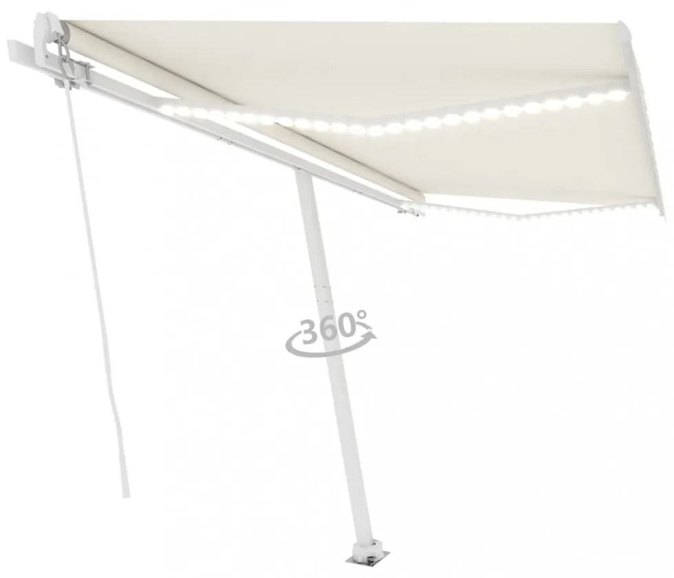 krémszínű kézzel kihúzható LED-es napellenző 400 x 350 cm