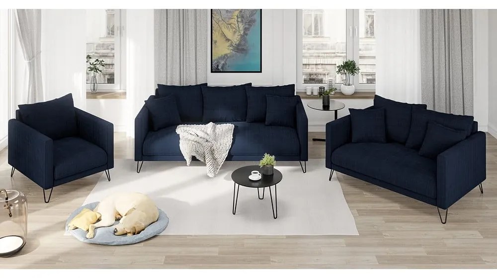 Sötétkék zsenília kanapé 140 cm Freya – Ropez