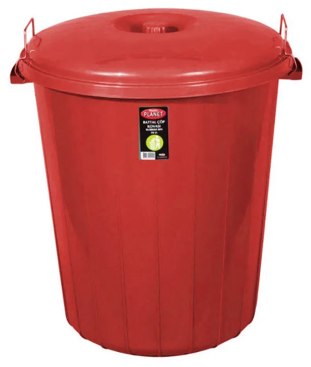 Planet Kerek szemetes kuka, fedéllel, zárható, műanyag, eco piros, 70 L