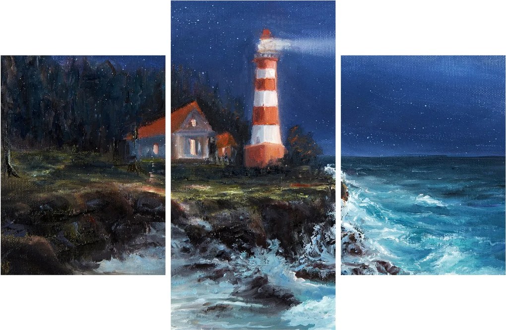 Kép - világítótorony az óceán partján, akvarell (90x60 cm)