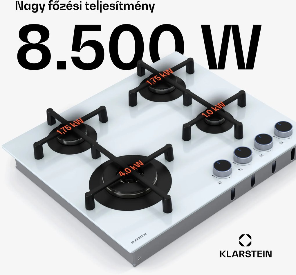 Klarstein Illuminosa 4 gáz főzőlap 4 égővel Sabaf égők üvegkerámia