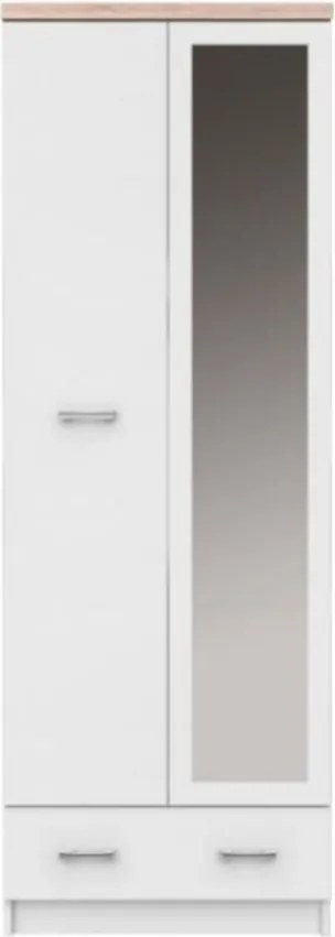 Szekrény tükörrel 2D1S/60, fehér/sonoma tölgy, TOPTY TYP 37